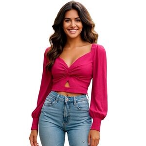 BOG Collection Boho Front Twist Top Smocked Back Long Sleeves Casual Size Medium